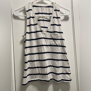 Madewell White and Navy Striped Tank